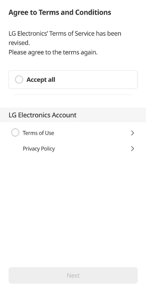 LG ThinQ app terms of service from July 2024, for use of an LG smart washing machine