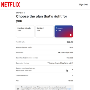 Signing up for Netflix: top of choosing your plan page