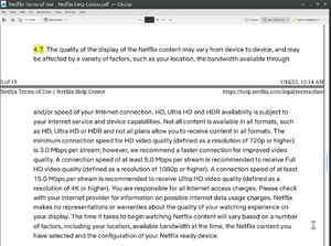 Netflix terms of service covering streaming quality